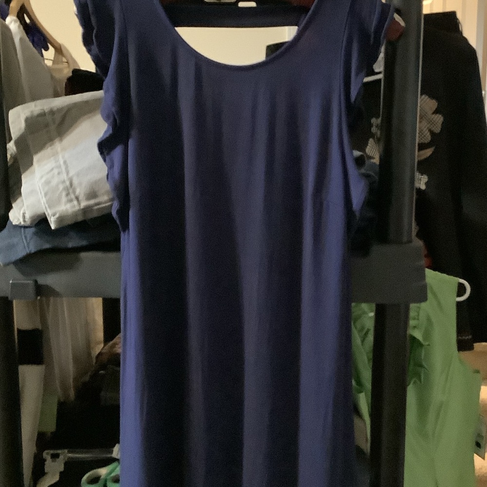 Lilly Pulitzer Classic navy‎ Blue Ruffle Sleeve small Jersey shift dress preppy